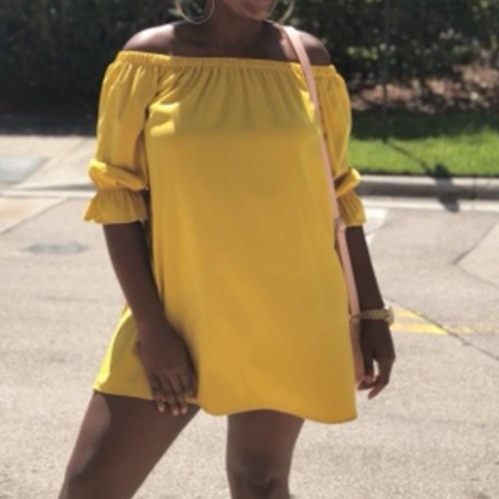 Yellow Off The Shoulder Mini Dress